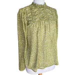Maison d’ Amélie Boho Floral Green Shirred Ruffle Sheer Cottagecore Blouse-S